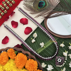 Vriksham Ethnic Temple Jewellery Black Kemp With Round Style Long Neckpiece-Pearl-G19721