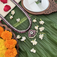 Vriksham Ethnic Temple Jewellery Black Kemp With Round Style Long Neckpiece-Pearl-G19721