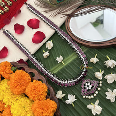 Vriksham Ethnic Temple Jewellery Black Kemp With Round Style Long Neckpiece-Pearl-G19721