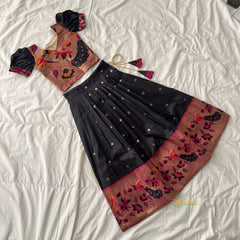 Black Indian Traditional Girls Lehenga Set-Peacock-VS3764