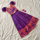Purple Indian Traditional Girls Lehenga Set-Parrot-VS3765