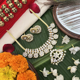 Vriksham Antique Gold‑Tone Kundan & White Crystal Temple Choker Neckpiece-Pearl-G19725