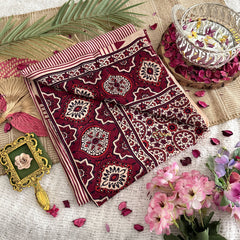 Vriksham Maroon Striped Print Ajrakh Modal Silk Saree-VS4439