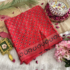 Vriksham Red Ajrakh Modal Silk Saree-VS4437