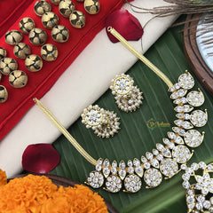 Vriksham Antique Gold‑Tone Kundan & White Crystal Temple Choker Neckpiece-Pearl-G19725