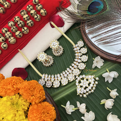 Vriksham Antique Gold‑Tone Kundan & White Crystal Temple Choker Neckpiece-Pearl-G19725