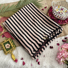 Vriksham Black & Cream Striped Print Ajrakh Modal Silk Saree-VS4442
