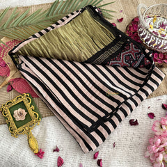 Vriksham Black & Cream Striped Print Ajrakh Modal Silk Saree-VS4442