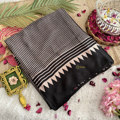 Vriksham Black Striped Print Ajrakh Modal Silk Saree-VS4440