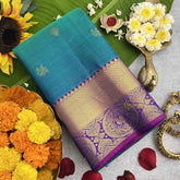 Vriksham Elegant Double Shaded Turquoise Korvai Pure Silk Saree-VS4834