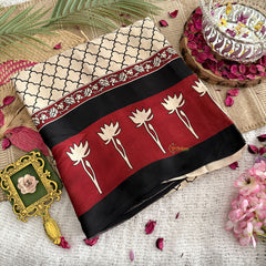 Vriksham Cream Designer Ajrakh Modal Silk Saree-VS4447