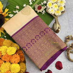 Vriksham Half White with Purple Kanchi Pure Silk Saree-VS4814