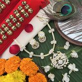 Vriksham Chand Bali Pendant White Crystal Temple With Manga Short Neckpiece-Pearl-G19727