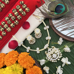 Vriksham Chand Bali Pendant White Crystal Temple With Manga Short Neckpiece-Pearl-G19727