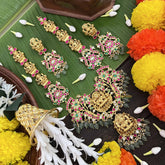 Vriksham Elegant Lakshmi Idol With Floral Kundan Jadau Long Neckpiece-Red Green & White-Green Bead-J3997