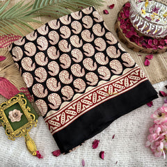 Vriksham Black Designer Ajrakh Modal Silk Saree-VS4446