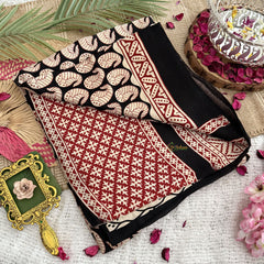 Vriksham Black Designer Ajrakh Modal Silk Saree-VS4446