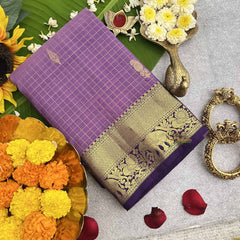 Vriksham Light Lavender With Golden Zari Vairaoosi Korvai Pure Silk Saree-VS4825
