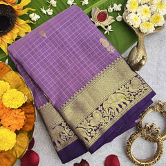 Vriksham Light Lavender With Golden Zari Vairaoosi Korvai Pure Silk Saree-VS4825