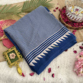 Vriksham Blue Striped Print Ajrakh Modal Silk Saree-VS4444