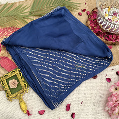 Vriksham Blue Striped Print Ajrakh Modal Silk Saree-VS4444