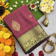 Vriksham Deep Maroon With Black Golden Zari Korvai Pure Silk Saree-VS4826