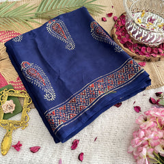 Vriksham Navy Blue Ajrakh Modal Silk Saree-VS4438