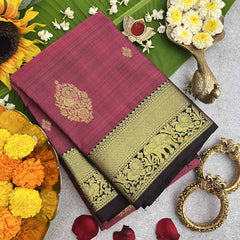 Vriksham Deep Maroon With Black Golden Zari Korvai Pure Silk Saree-VS4826