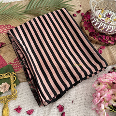 Vriksham Cream & Light Pink Striped Print Designer Ajrakh Modal Silk Saree-VS4449