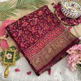 Vriksham Maroon Ajrakh Dola Silk Saree-VS4367