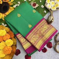 Vriksham Green Shade With Pink  Gold Zari Korvai Pure Silk Saree-VS4817