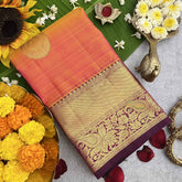 Vriksham Golden Radiance Double Shaded With Pink Border Korvai Pure Silk Saree-VS4835