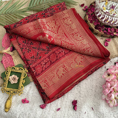 Vriksham Red Ajrakh Dola Silk Saree-VS4382