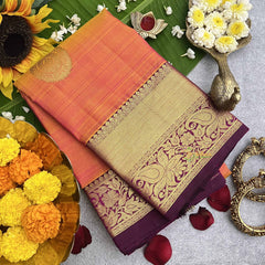 Vriksham Golden Radiance Double Shaded With Pink Border Korvai Pure Silk Saree-VS4835