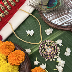 Vriksham Designer Dual peacock Pendant Choker Neckpiece-Pearl-G19729