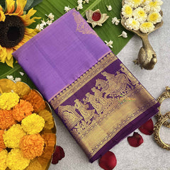 Vriksham Designer Bridal Twitch Purple With Golden Zari Border Korvai Pure Silk Saree-VS4824