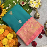 Vriksham Turquoise With Baby Pink Gold Zari Korvai Pure Silk Saree-VS4819