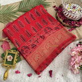 Vriksham Red Ajrakh Dola Silk Saree-VS4368
