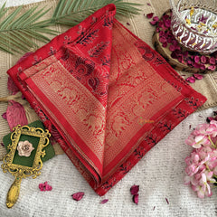 Vriksham Red Ajrakh Dola Silk Saree-VS4368