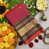 Vriksham Aesthetic Maroon With Wine Golden Zari Vairaoosi Podi Kattam Pure Silk Saree-VS4829
