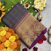 Vriksham Navy Blue With Wine Golden Zari Vairaoosi Podi Kattam Pure Silk Saree-VS4830