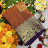 Vriksham Cider Orange With Purple Gold Zari Korvai Pure Silk Saree-VS4807