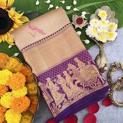 Vriksham Royal Wedding Design Beige and Purple Border Pure Silk Saree-VS4811