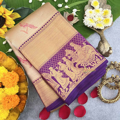 Vriksham Royal Wedding Design Beige and Purple Border Pure Silk Saree-VS4811