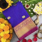 Vriksham Royal Blue With dark Pink Gold Zari Korvai Pure Silk Saree-VS4818