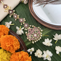 Vriksham Chandbali With Floral Style Kemp Mang Tikka-Red White-Pearl-G19731