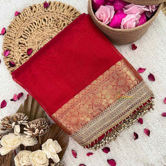 Vriksham Red Organza Saree-Lace & Tassel Work-Handloom-VS5038