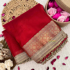 Vriksham Red Organza Saree-Lace & Tassel Work-Handloom-VS5038