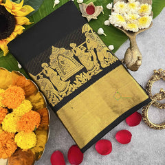 Vriksham Designer Bridal Black With Golden Zari Border Korvai Pure Silk Saree-VS4822