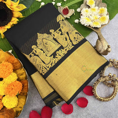 Vriksham Designer Bridal Black With Golden Zari Border Korvai Pure Silk Saree-VS4822